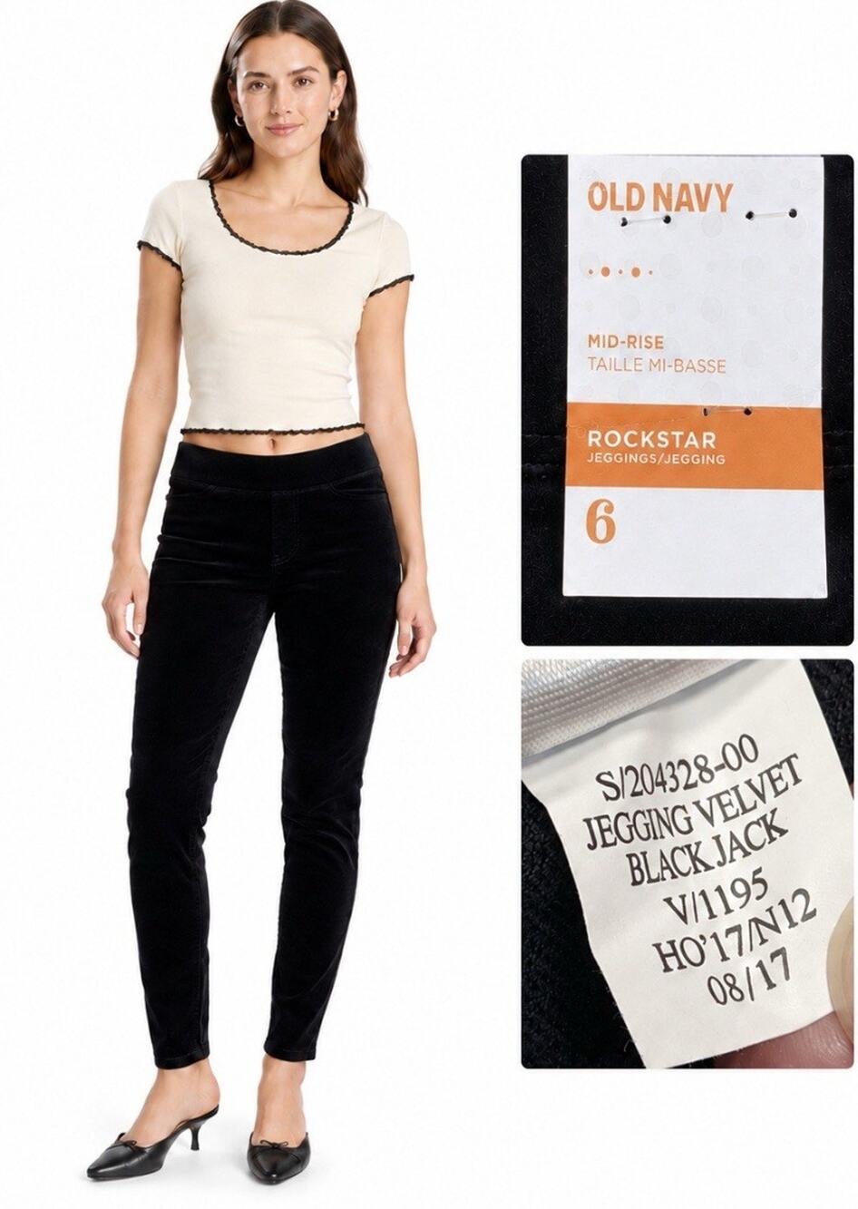 NWT Old Navy Rockstar Jegging Mid Rise Skinny Size 6 Black Velvet Going Out Edgy